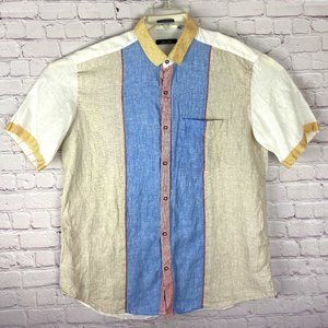 Xposed Men's Cream, White and Blue Button Down Short Sleeve Shirt. Sz: 2XL
